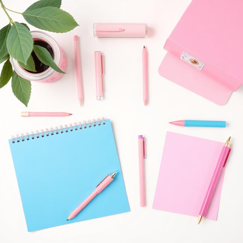 Colorful stationery flat lay